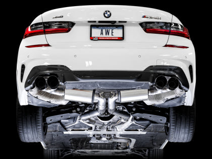 AWE Tuning (2019+ BMW M340i) Non-Resonated Touring Edition Exhaust - Quad Diamond Black Tips